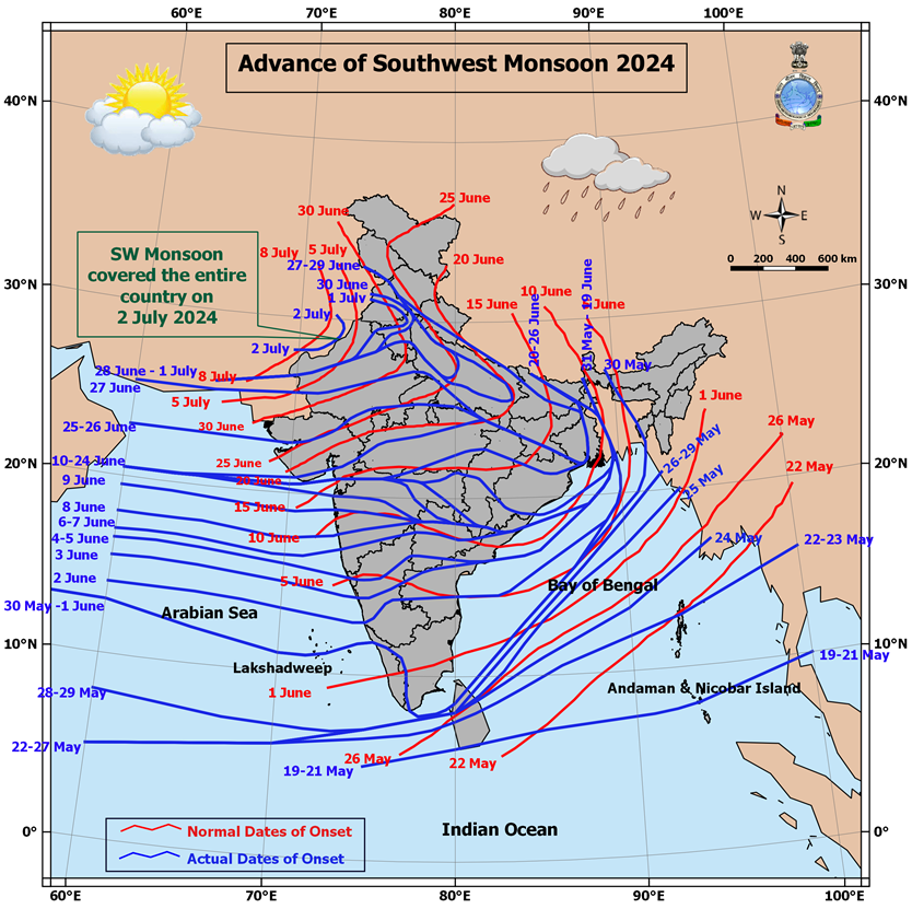 Southwest Monsoon 2024 covers over half of Gujarat; to advance further in 3-4 days